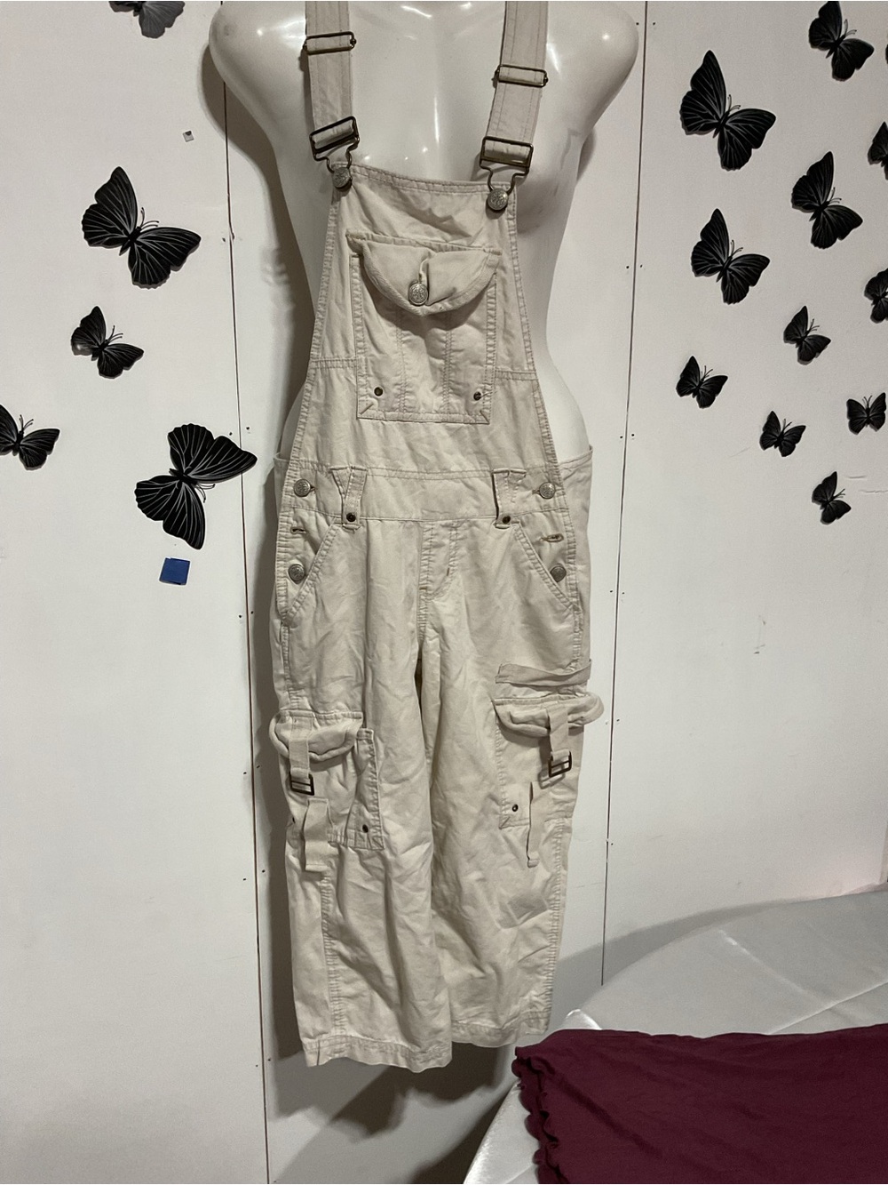 Cream Women's Cargo Overalls Jeans